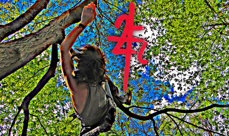Image Lome in Tree falling upside down into earth bright colors graphic